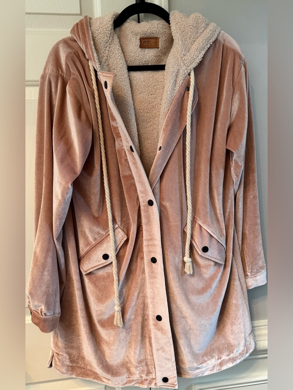 POL Dusty Rose Velvet Sherpa Lined Hooded Jacket Coat